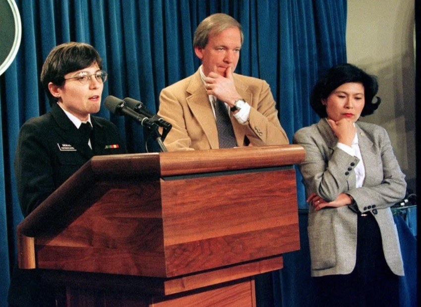 Dr. Connie at a news conference